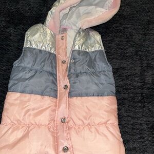 Pink and Silver Hooded Puffer Vest Little Lass 6x